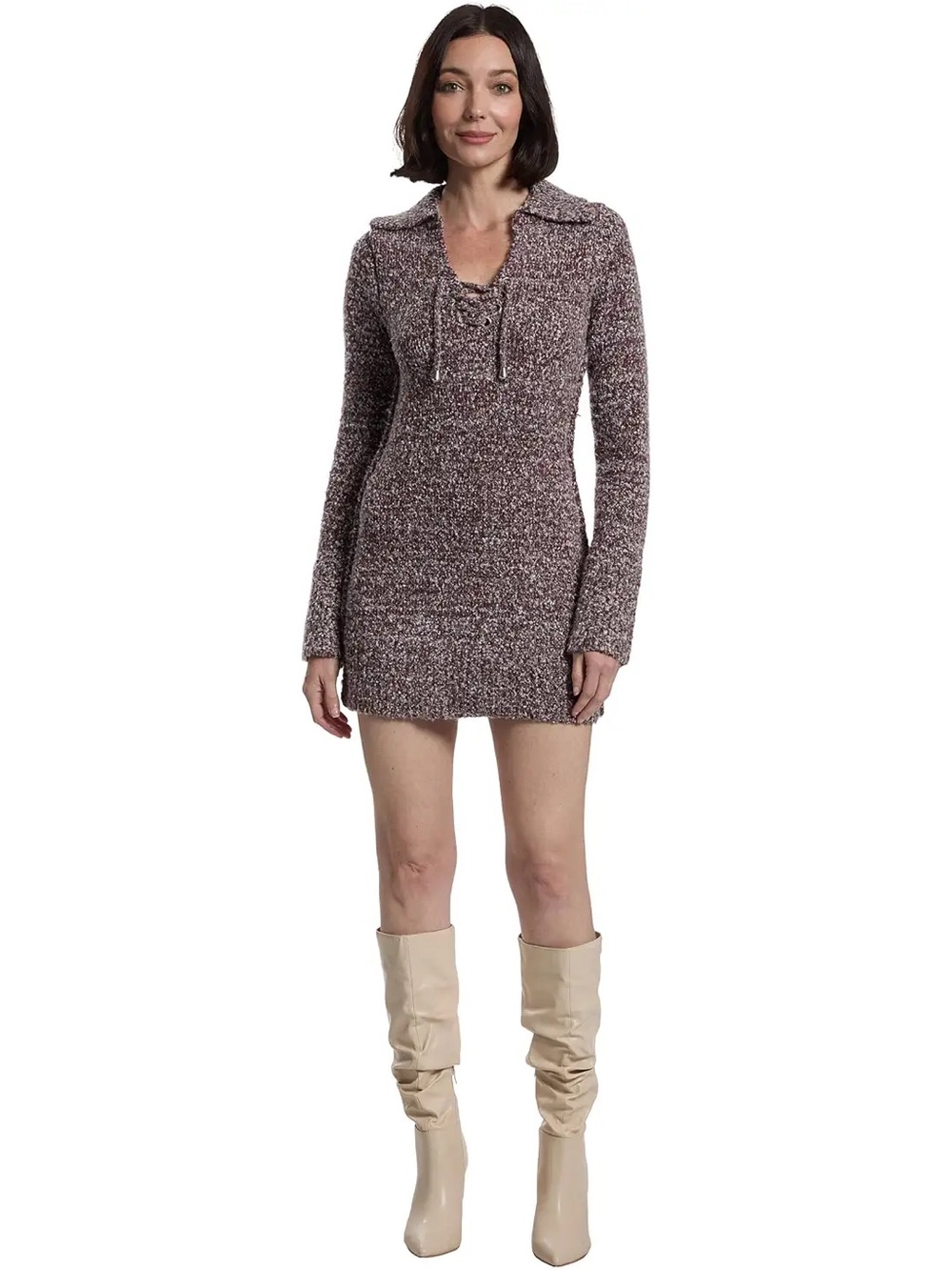 1448. FREE PEOPLE Milena Mini knit dress in Chocolate Grape Combo NWT $168 - Picture 2 of 13